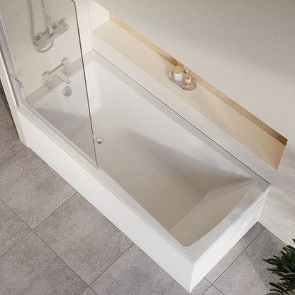 [BBZSE074] Square Single Ended 1700x750 Bath with Front Panel & Chrome Hinged Screen - Lifestyle 2
