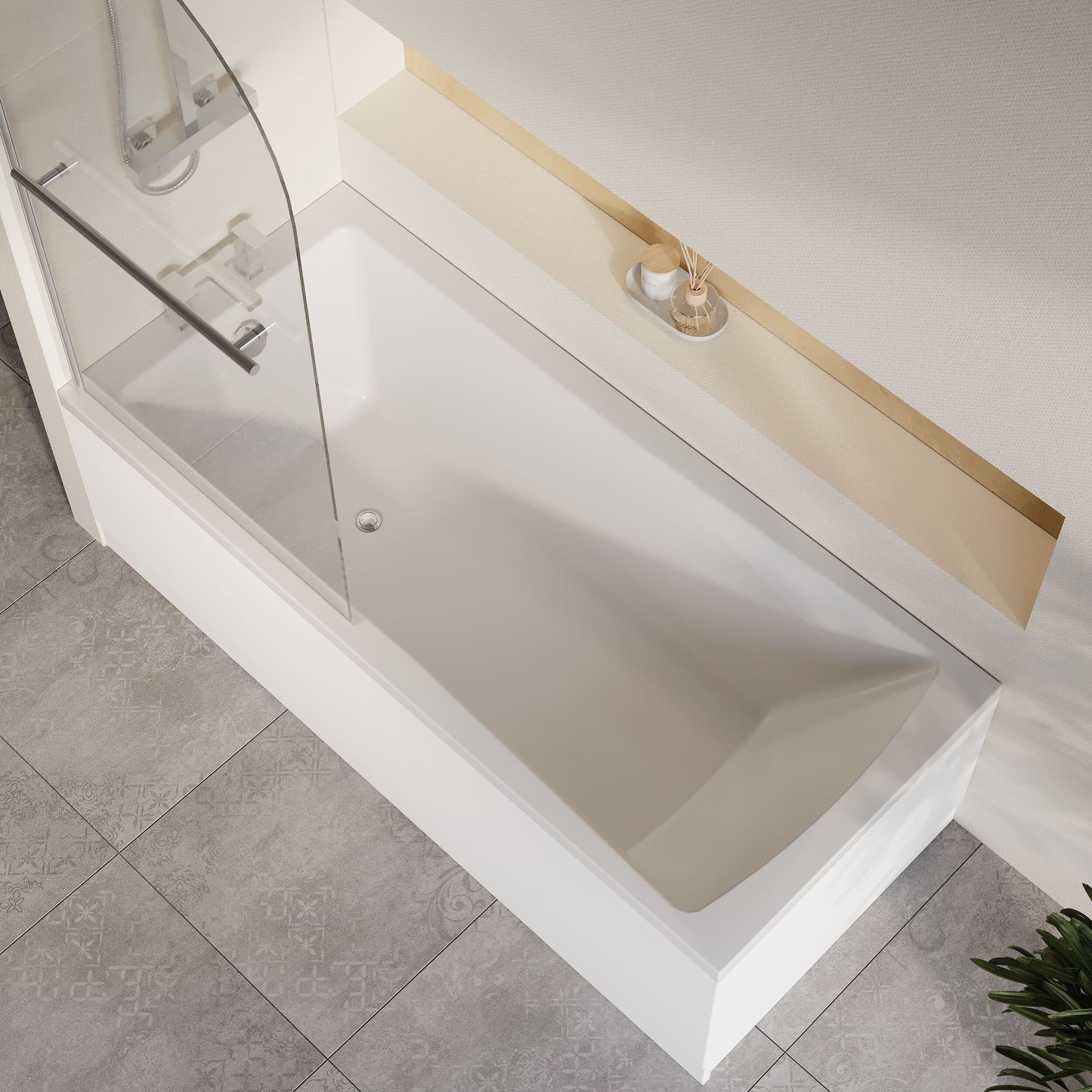 [BBZSE076] Square Single Ended1700x750 Bath with Front Panel & Chrome Round Corner Screen with Towel Rail - Lifestyle 2