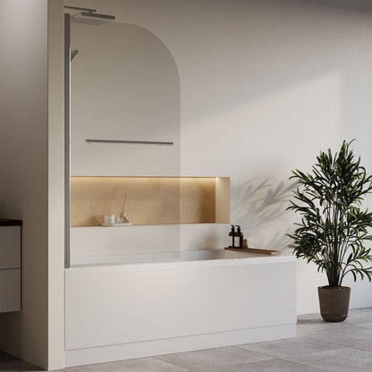 [BBZSE076] Square Single Ended1700x750 Bath with Front Panel & Chrome Round Corner Screen with Towel Rail - Lifestyle 3