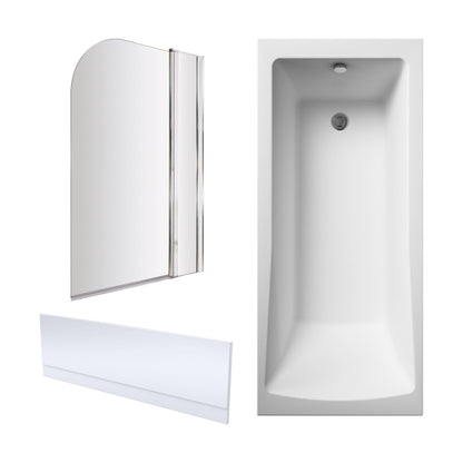 [BBZSE077] Square Single Ended 1700x750 Bath with Front Panel & Chrome Round Corner Screen with Fixed Panel - Cutout