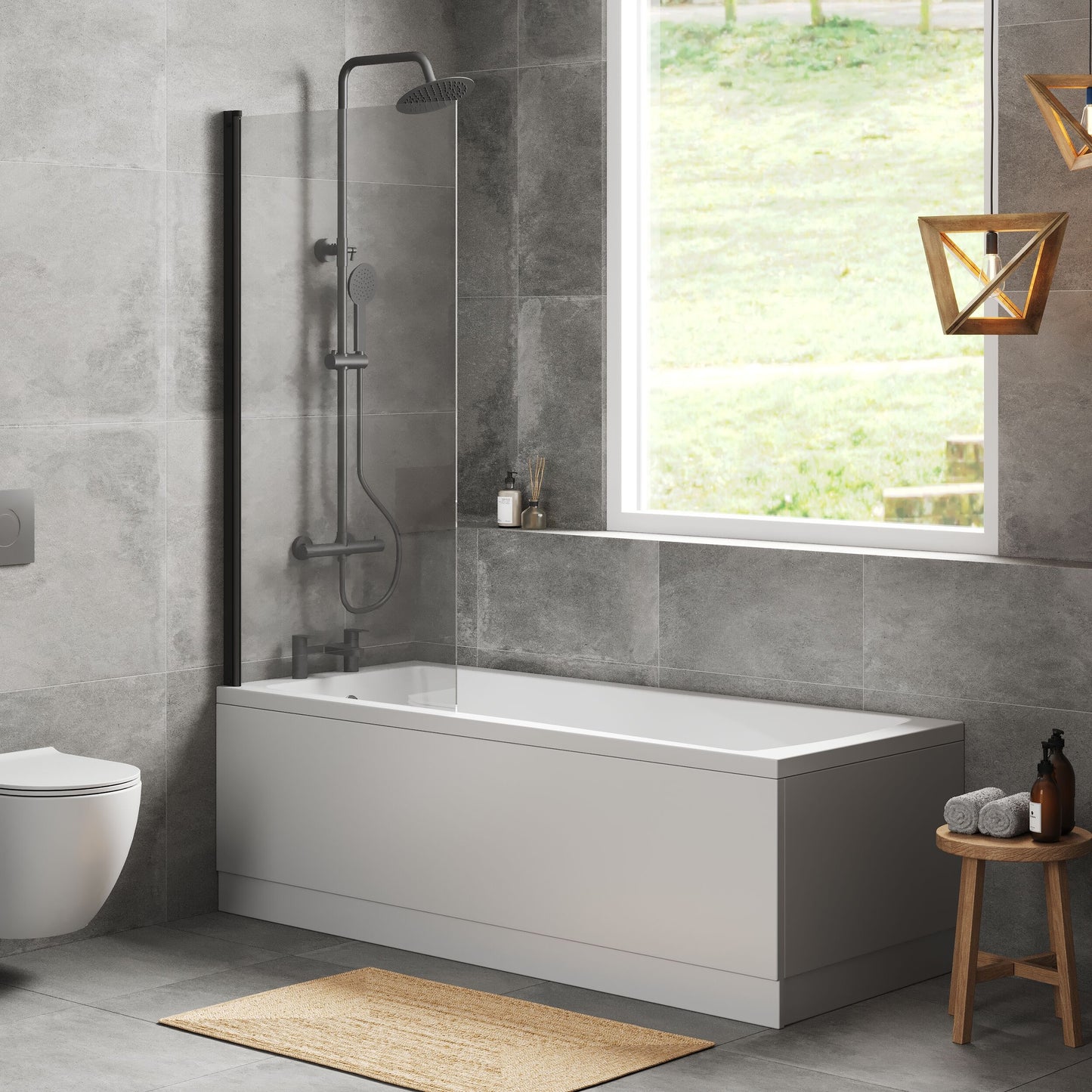 [BBZSE099] Square Single Ended 1700x700 Bath with Front Panel & Black Screen - Lifestyle 3