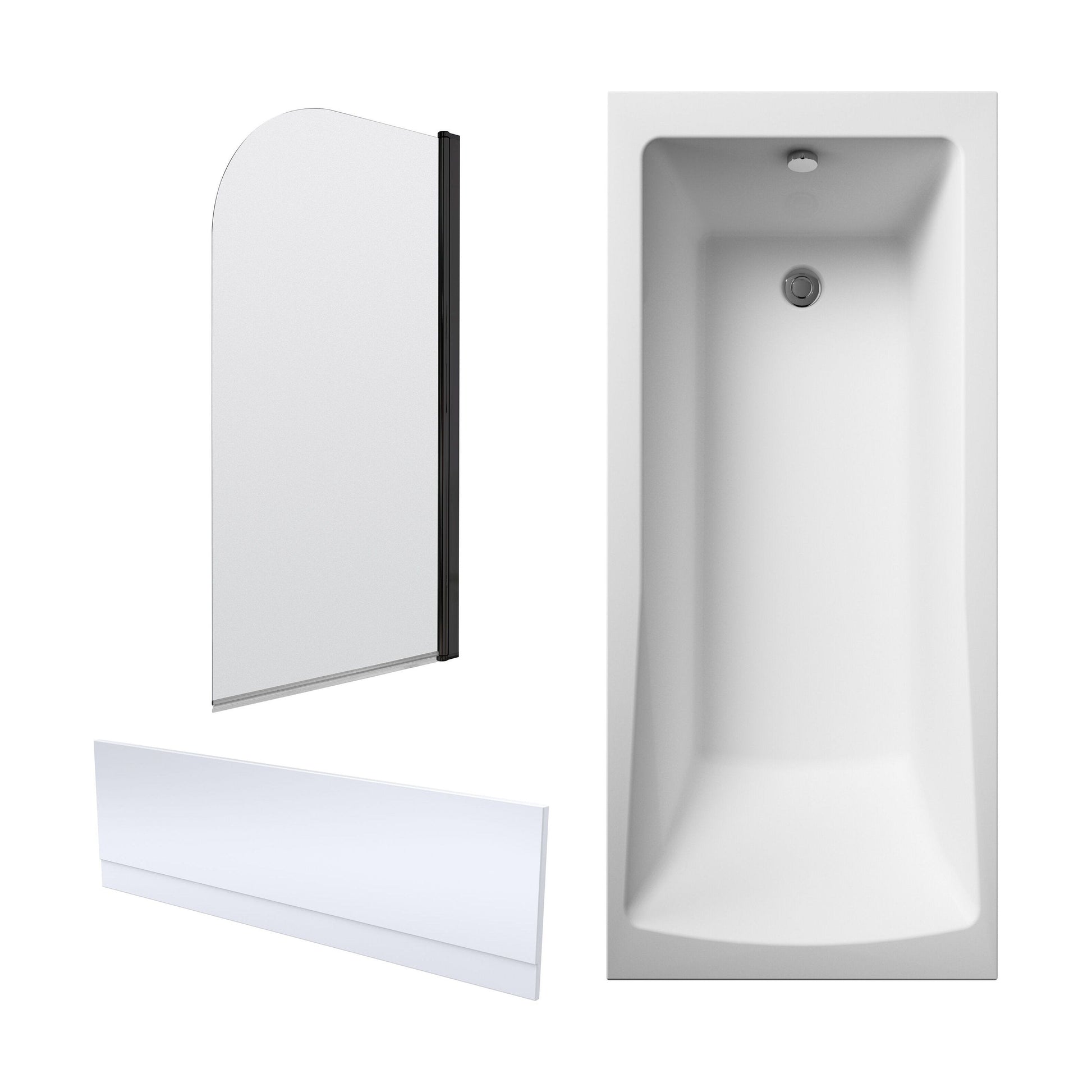 [BBZSE100] Square Single Ended 1700x700 Bath with Front Panel & Black Round Corner Screen - Cutout