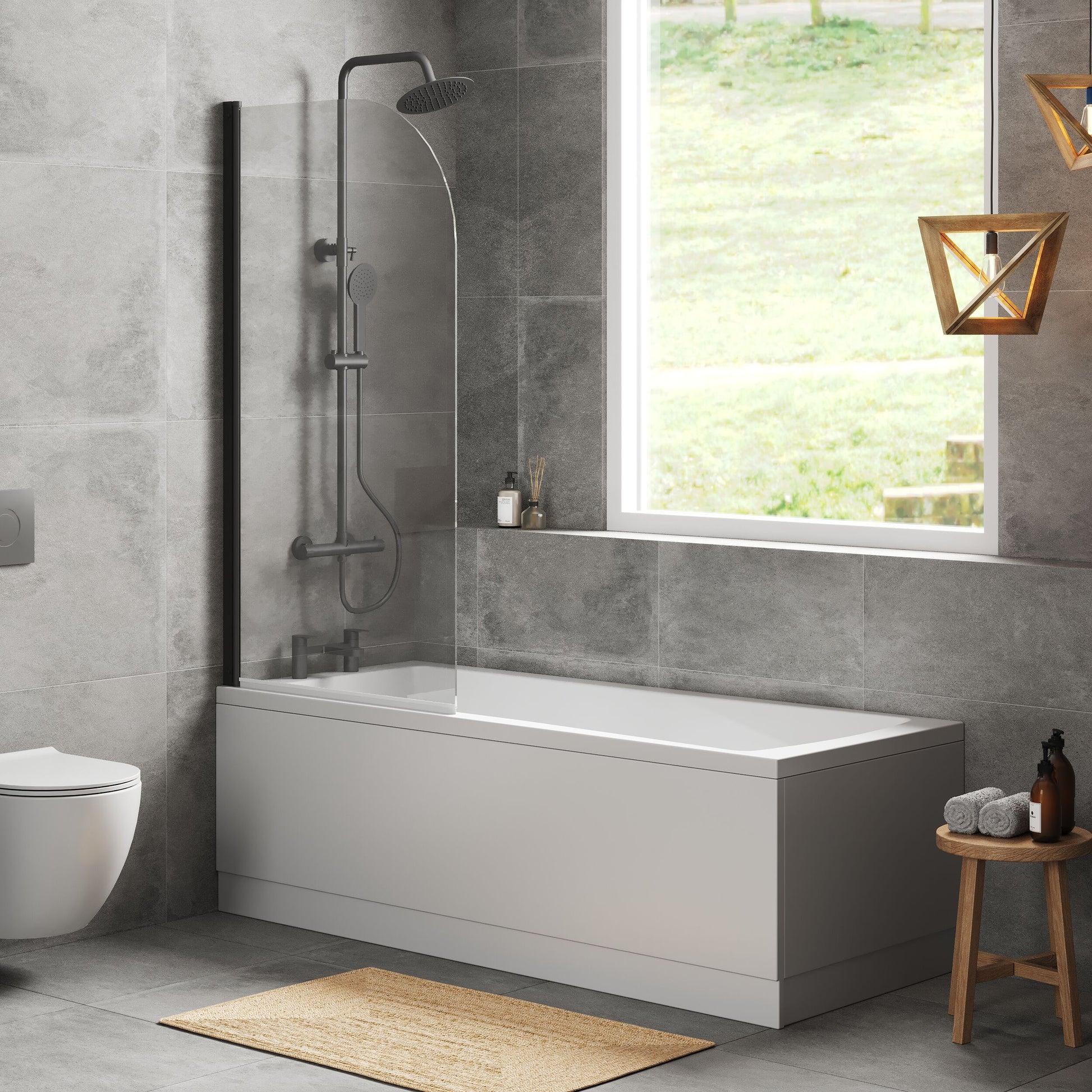 [BBZSE100] Square Single Ended 1700x700 Bath with Front Panel & Black Round Corner Screen - Lifestyle 3