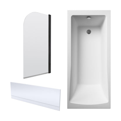 [BBZSE102] Square Single Ended 1700x750 Bath with Front Panel & Black Round Corner Screen - Cutout