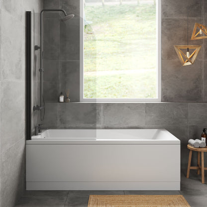 [BBZSE102] Square Single Ended 1700x750 Bath with Front Panel & Black Round Corner Screen - Lifestyle 1