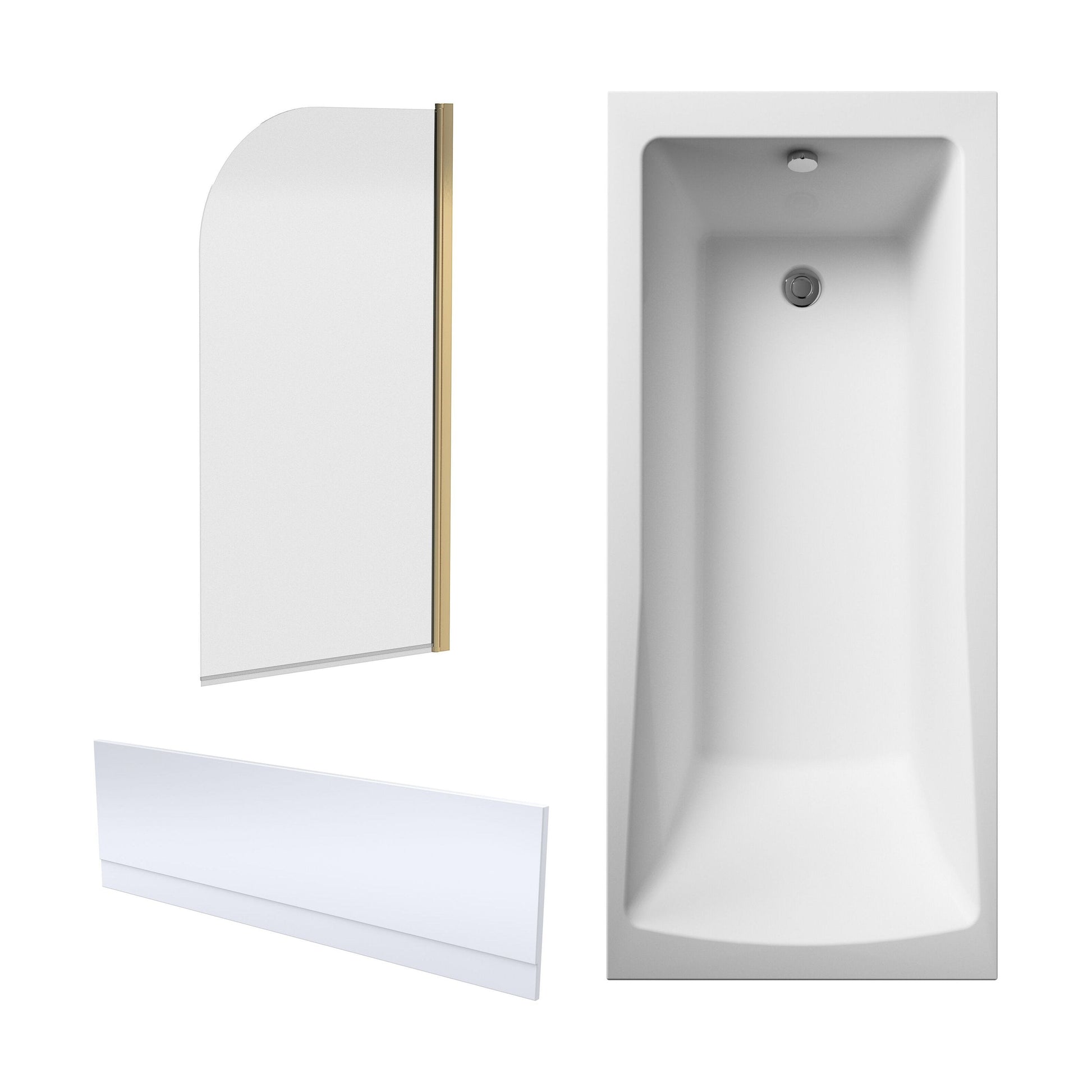 [BBZSE108] Square Single Ended 1700x700 Shower Bath Set - Front Panel & Brushed Brass Round Corner Screen - Cutout
