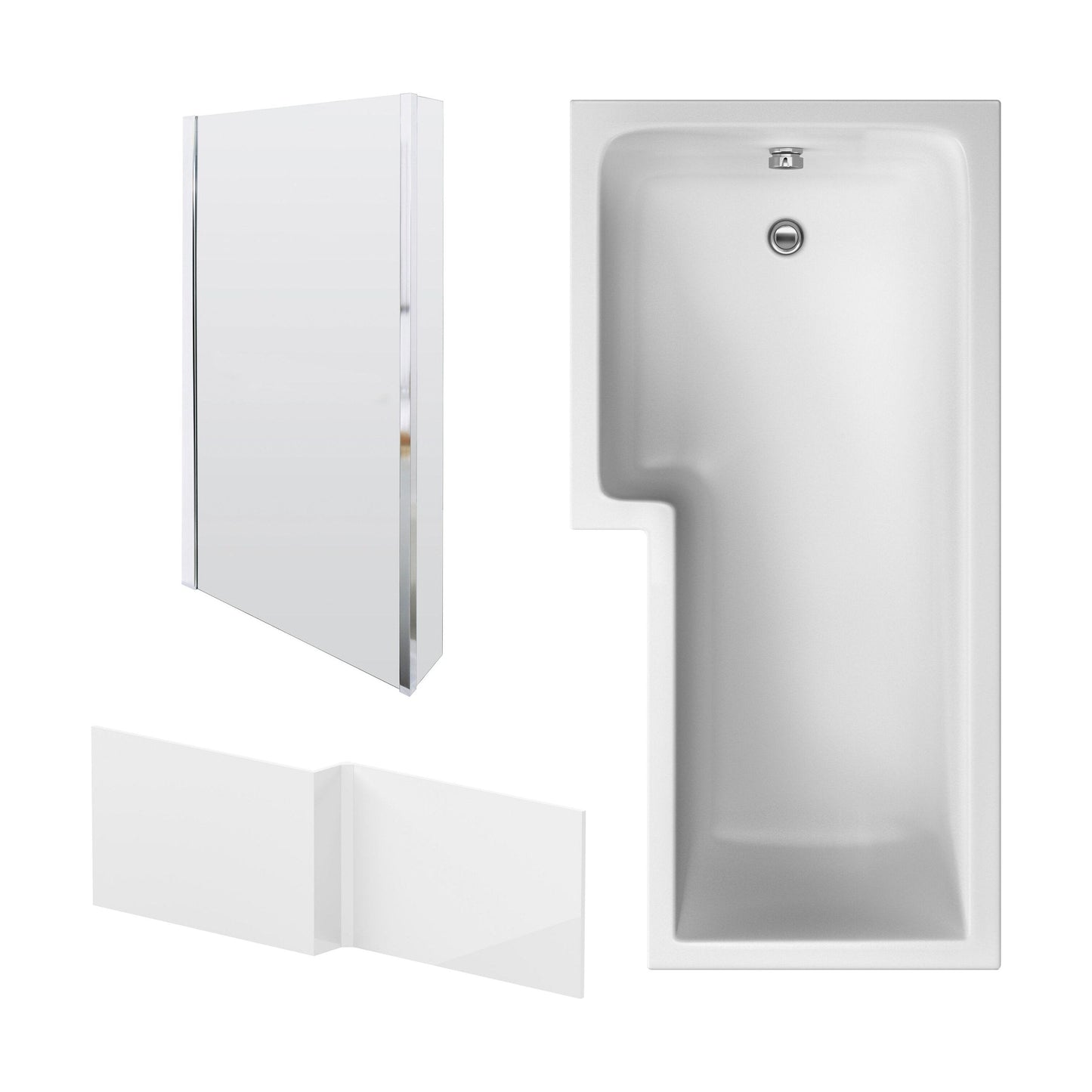 [BBZSS002] L Shape 1700x850 Shower Bath Set - Front Panel & Chrome Hinged Screen , Left Hand - Cutout