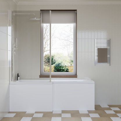 [BBZSS002] L Shape 1700x850 Shower Bath Set - Front Panel & Chrome Hinged Screen , Left Hand - Lifestyle 1