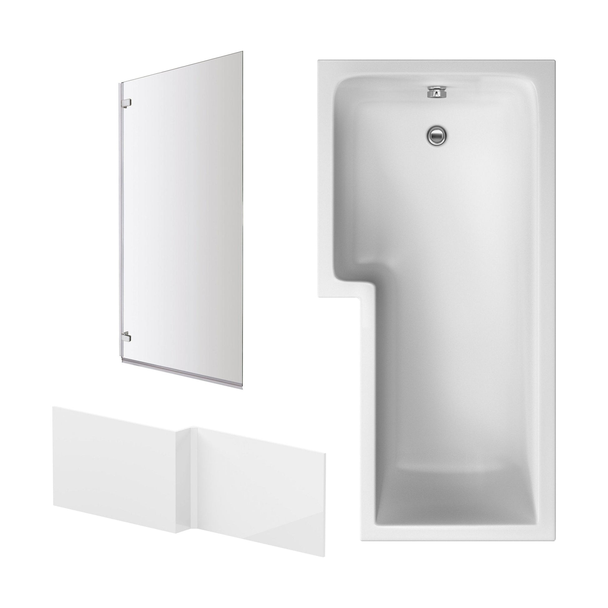 [BBZSS005] L Shape 1700 x 850mmShower Bath Set - Front Panel & Chrome Square Hinge Screen, Left Hand - Cutout