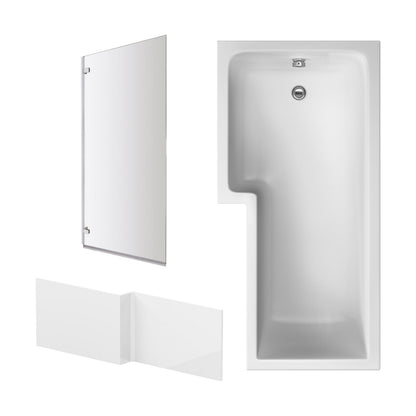 [BBZSS005] L Shape 1700 x 850mmShower Bath Set - Front Panel & Chrome Square Hinge Screen, Left Hand - Cutout