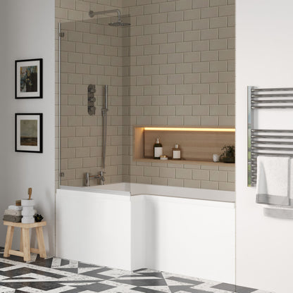 [BBZSS005] L Shape 1700 x 850mmShower Bath Set - Front Panel & Chrome Square Hinge Screen, Left Hand - Lifestyle 3