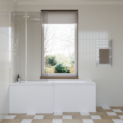 [BBZSS006] L Shape 1700x850 Shower Bath Set - Front Panel, Satin Chrome Straight Hinged Screen & Leg Set - Lifestyle 1