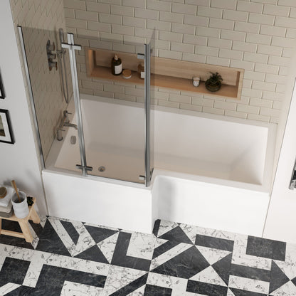 [BBZSS007] L Shape 1700 x 850mmShower Bath Set - Front Panel & 3 Panel Chrome Center Hinge Screen, Left Hand - Lifestyle 2