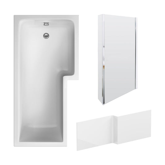[BBZSS009] L Shape 1700 x 850mmShower Bath Set - Front Panel & Chrome Fixed Return Screen, Right Hand - Cutout
