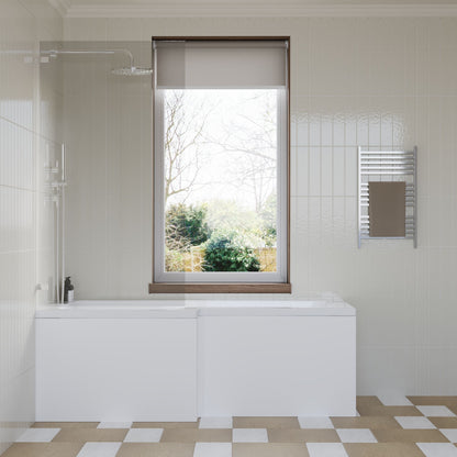 [BBZSS012] L Shape 1700x850 Shower Bath Set - Front Panel & Chrome Square Hinge Screen, Right Hand - Lifestyle 1