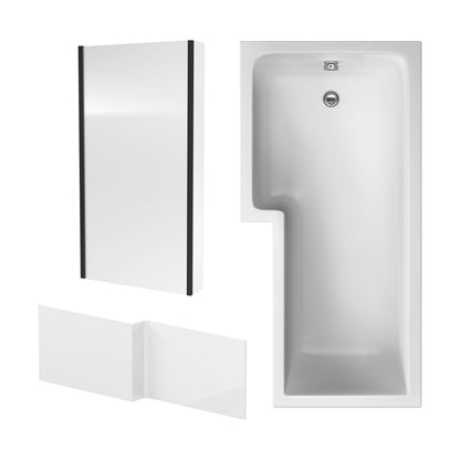 [BBZSS015] L Shape 1700x850 Shower Bath Set - Front Panel & Black Fixed Return Screen, Left Hand - Cutout