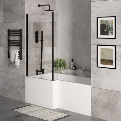 [BBZSS015] L Shape 1700x850 Shower Bath Set - Front Panel & Black Fixed Return Screen, Left Hand - Lifestyle 3