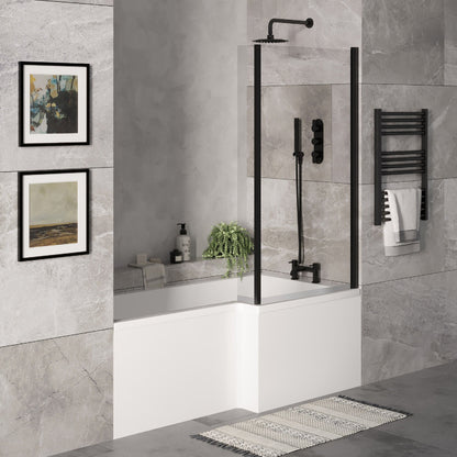 [BBZSS018] L Shape 1700x850 Shower Bath Set - Front Panel & Black Fixed Return Screen, Right Hand - Lifestyle 3