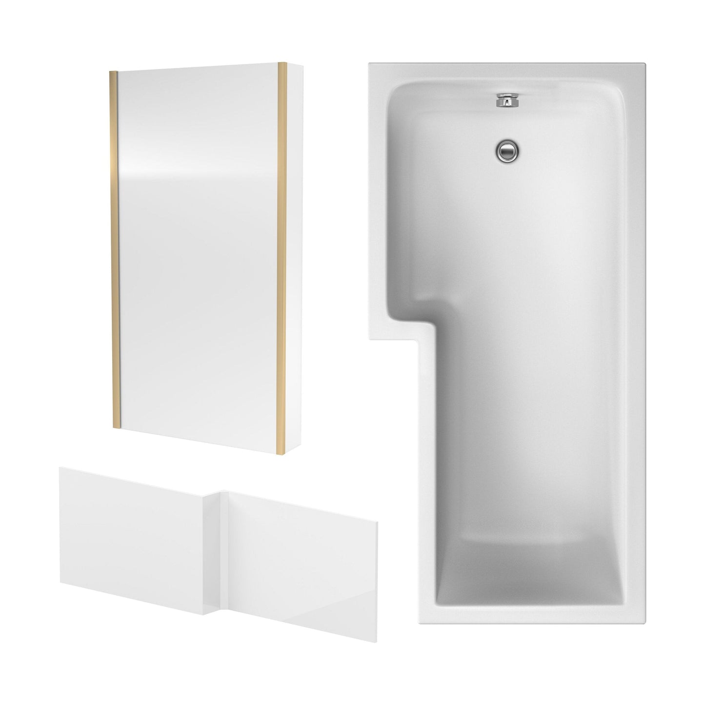 [BBZSS021] L Shape 1700x850 Shower Bath Set - Front Panel & Brushed Brass Fixed Return Screen, Left Hand - Cutout