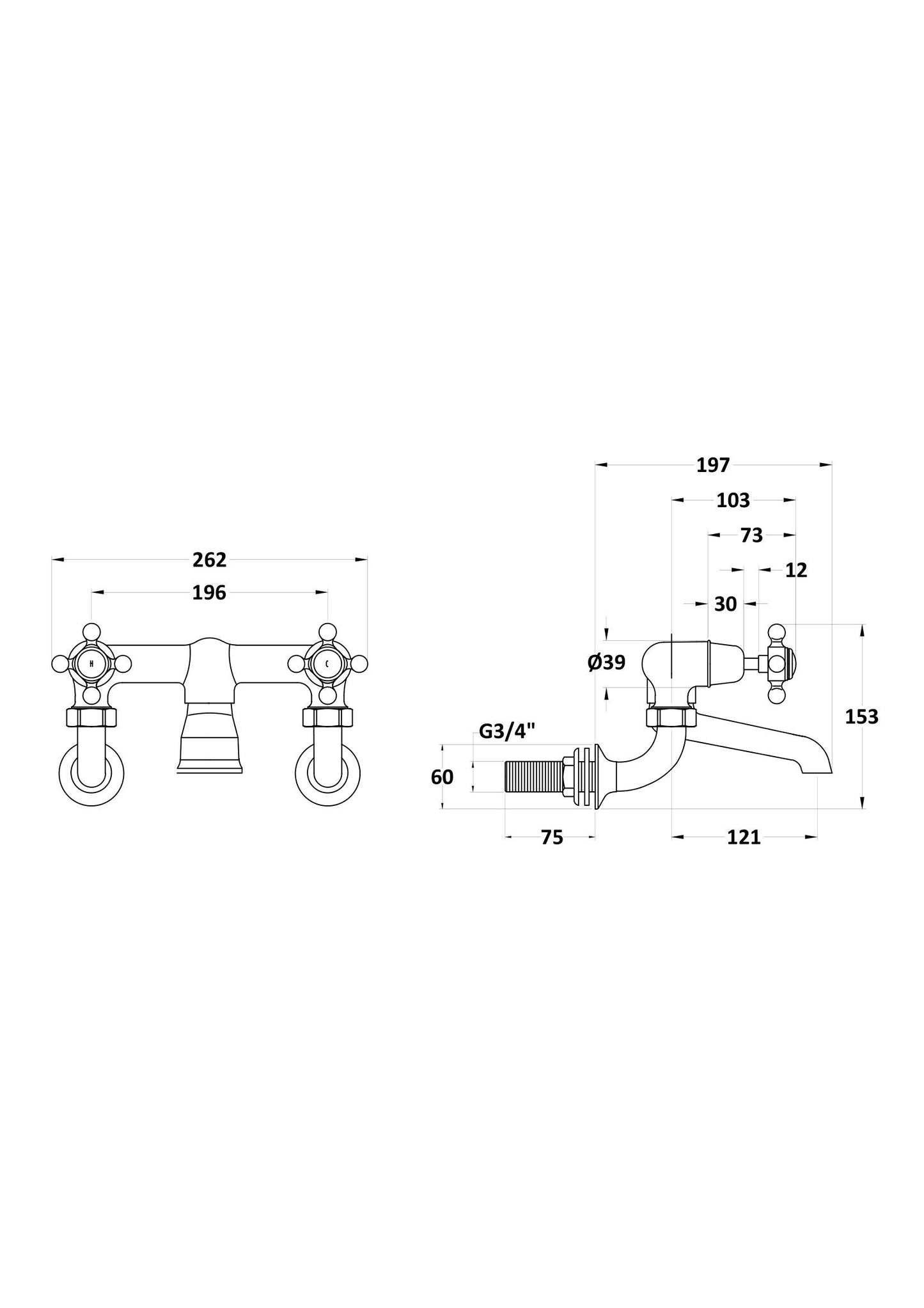 White Topaz With Crosshead Handle Wall Mounted Bath Filler