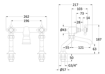 White Topaz With Crosshead Handle Deck Mounted Bath Filler