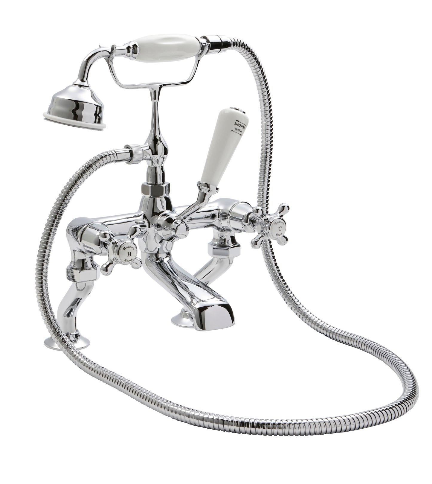 White Topaz With Crosshead Handle Deck Mounted Bath Shower Mixer