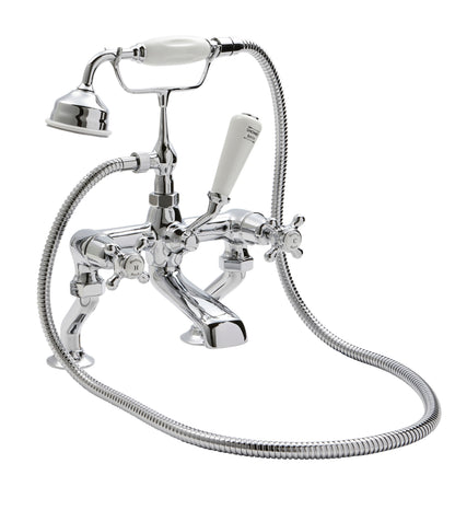 White Topaz With Crosshead Handle Deck Mounted Bath Shower Mixer