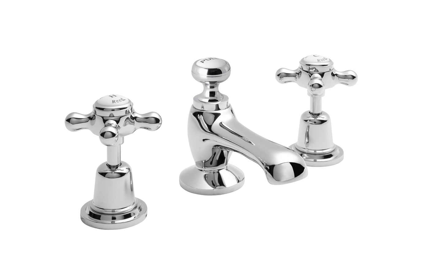 White Topaz With Crosshead Handle 3 Tap Hole Basin Mixer