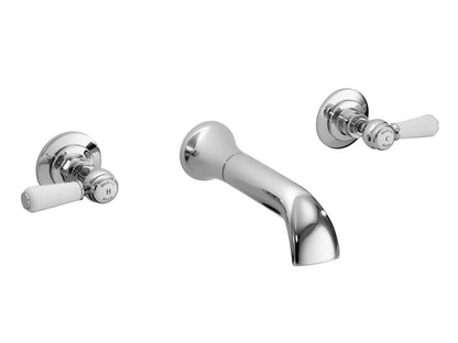 White Topaz With Lever Handle Wall Mounted Bath Spout & Stop Taps
