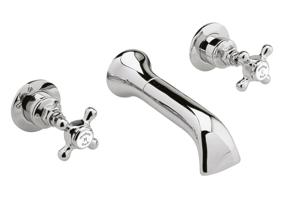 White Topaz With Crosshead Handle Wall Mounted Bath Spout & Stop Taps