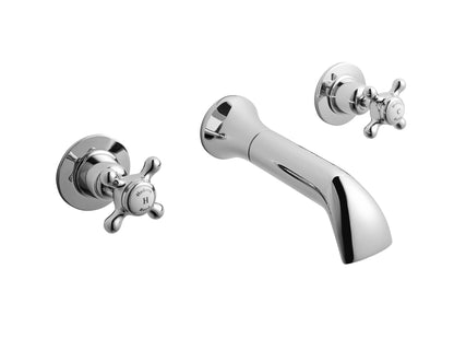 White Topaz With Crosshead Handle 3 Tap Hole Wall Mounted Basin Mixer