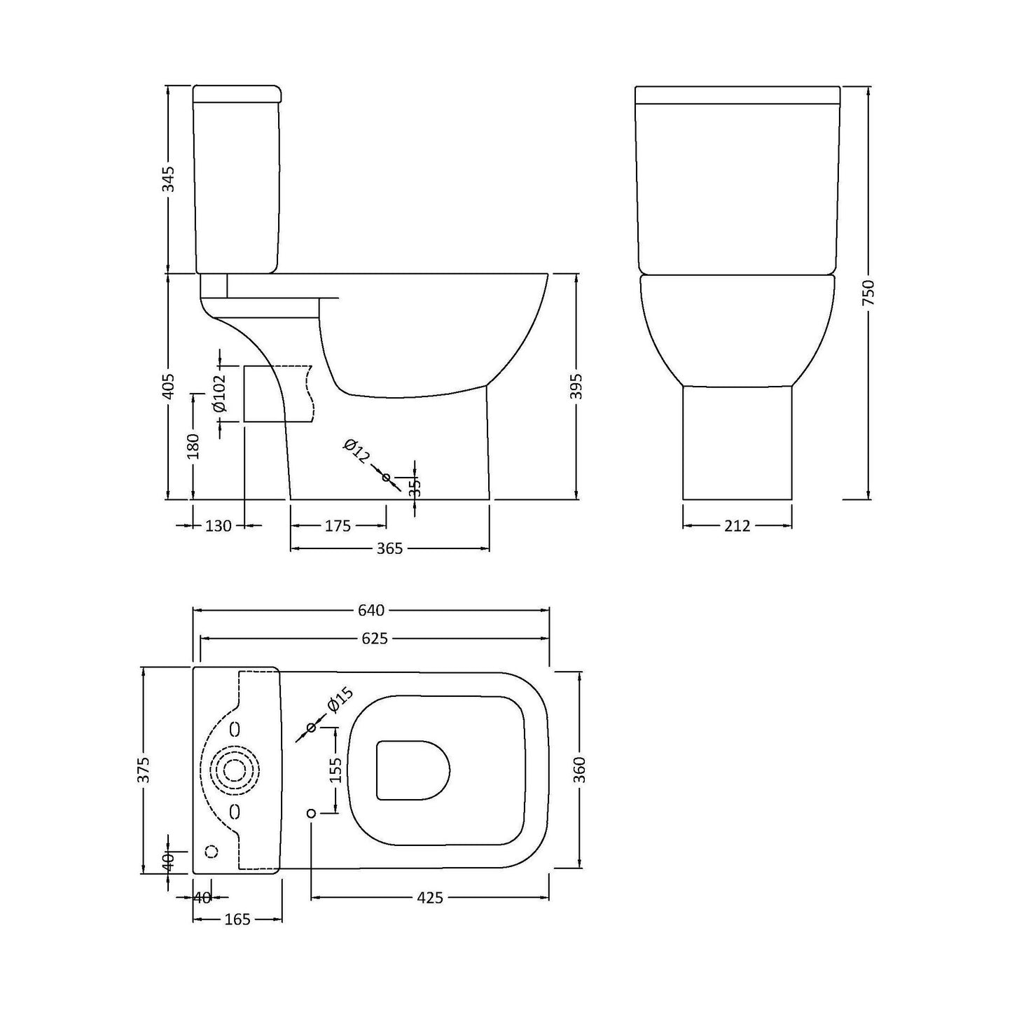 [BC3701S] BIAB Short proj pan cistern & seat - Technical Drawing