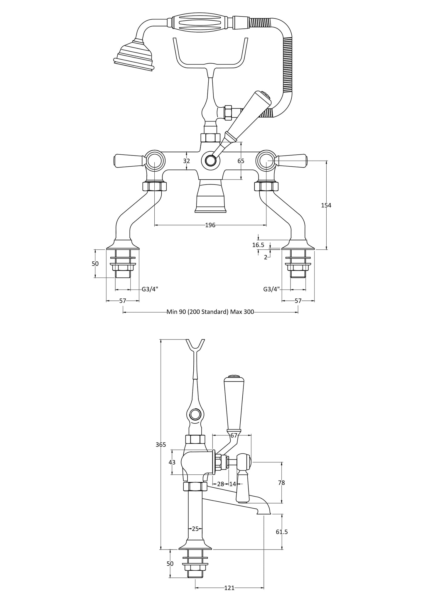 Black Topaz With Lever Handle Bath Shower Mixer
