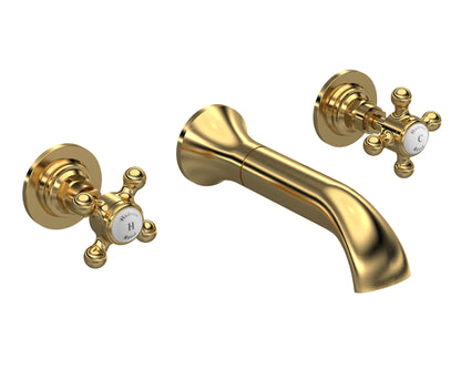 Brass Topaz With Crosshead Handle 3 Tap Hole Wall Mounted Basin Mixer