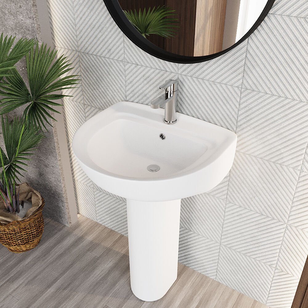[BCAD002] Anslow Round Ceramic Bathroom Basin and Full Pedestal - 550mm - Lifestyle 2