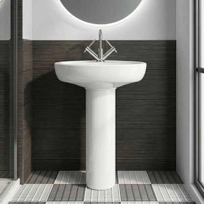 [BCAD002] Anslow Round Ceramic Bathroom Basin and Full Pedestal - 550mm - Silo