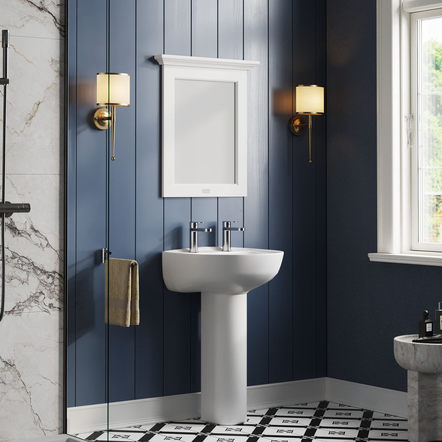 [BCAD003] Anslow Round Ceramic Bathroom Basin and Full Pedestal - 550mm - Lifestyle 3