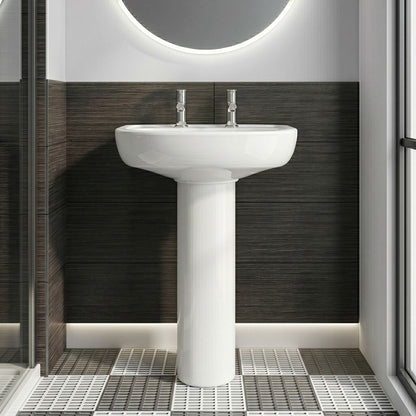 [BCAD003] Anslow Round Ceramic Bathroom Basin and Full Pedestal - 550mm - Silo