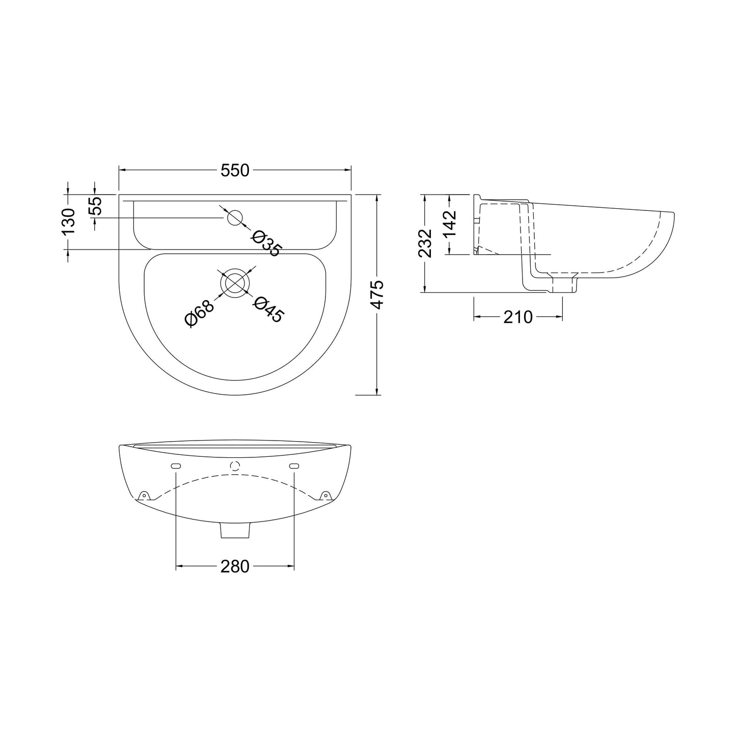 [BCAD102] Adley Large Basin 1Th - Technical Drawing