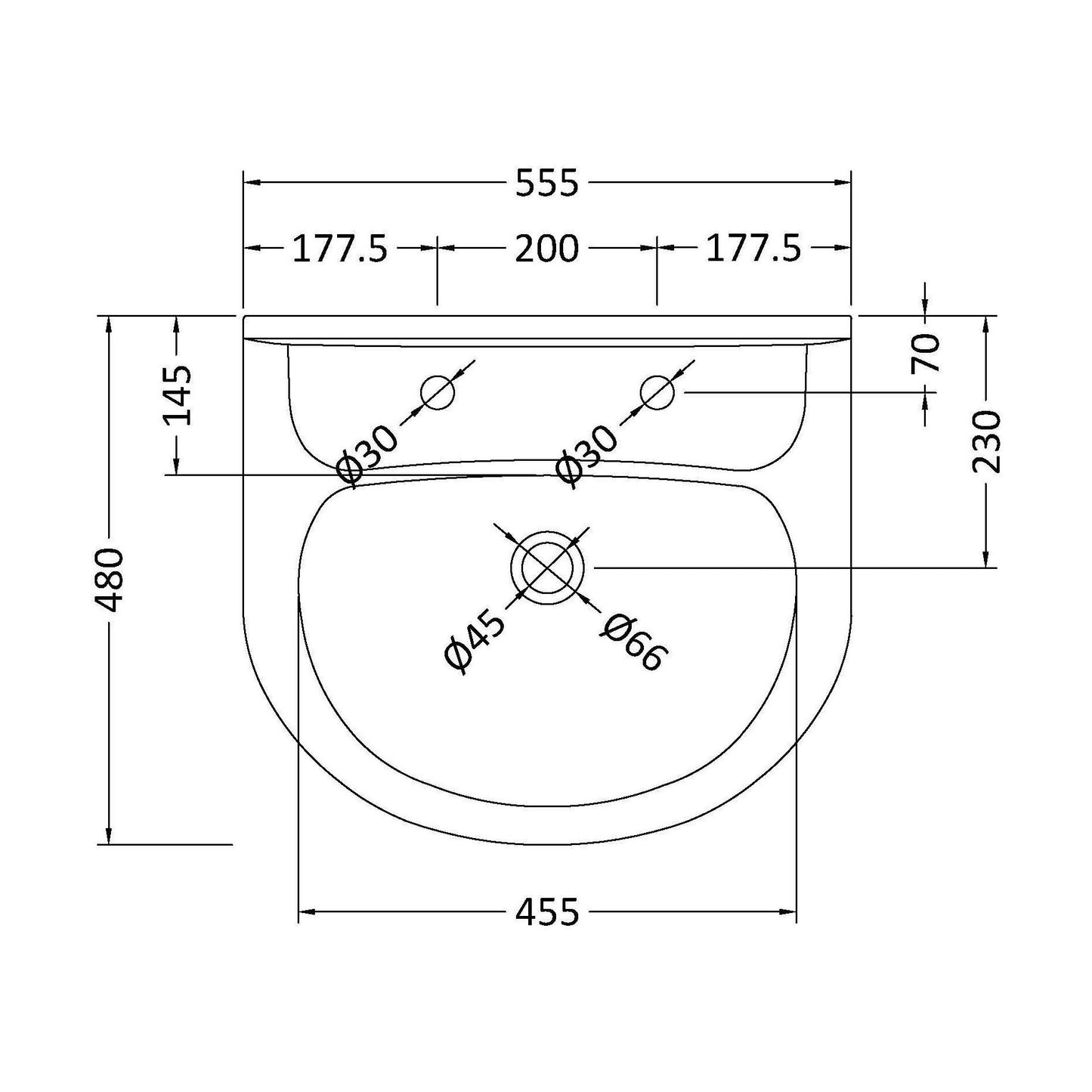 [BCAD122] Melbourne Large Basin 2Th - Technical Drawing
