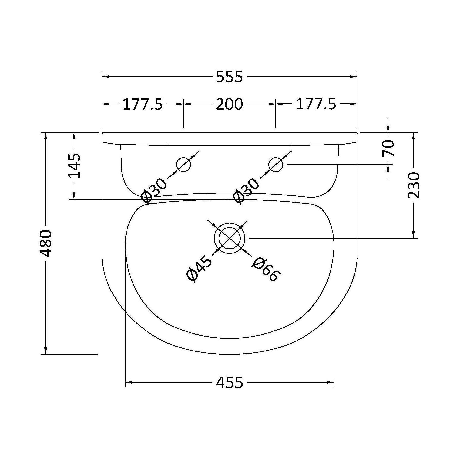 [BCAD122] Melbourne Large Basin 2Th - Technical Drawing