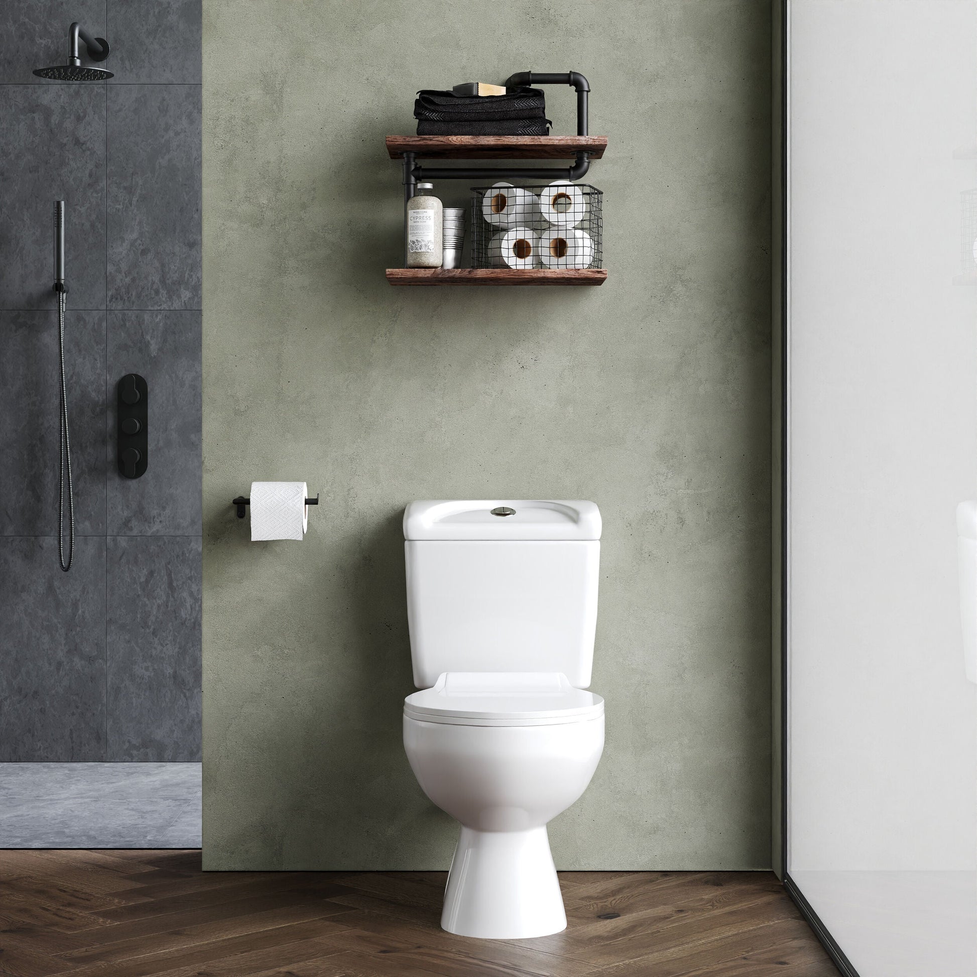 [BCAD150] Anslow Compact Close-Coupled Toilet & Cistern with Standard Seat - White Ceramic, 748 x 382mm - Lifestyle 1