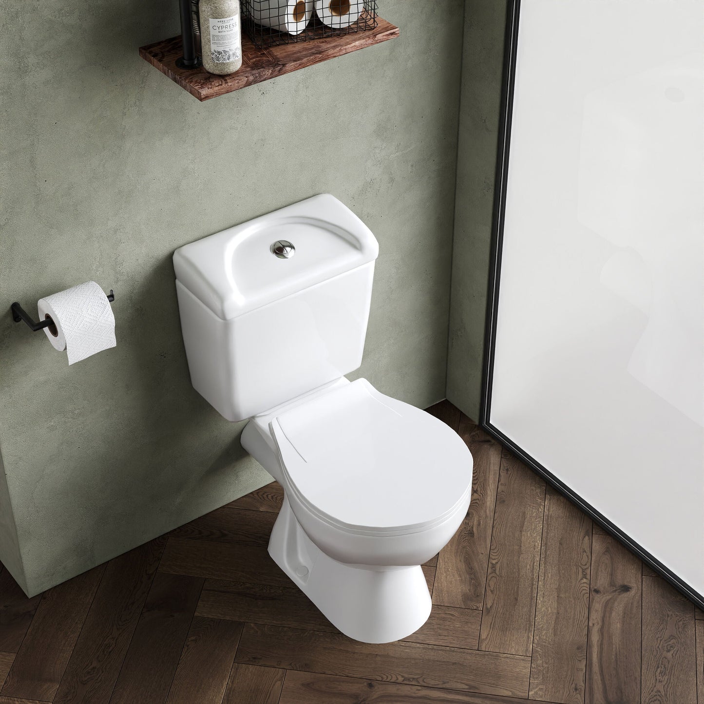 [BCAD150] Anslow Compact Close-Coupled Toilet & Cistern with Standard Seat - White Ceramic, 748 x 382mm - Lifestyle 2