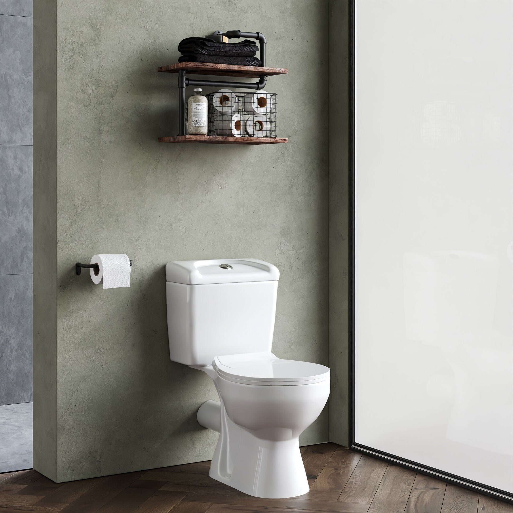 [BCAD150] Anslow Compact Close-Coupled Toilet & Cistern with Standard Seat - White Ceramic, 748 x 382mm - Lifestyle 3