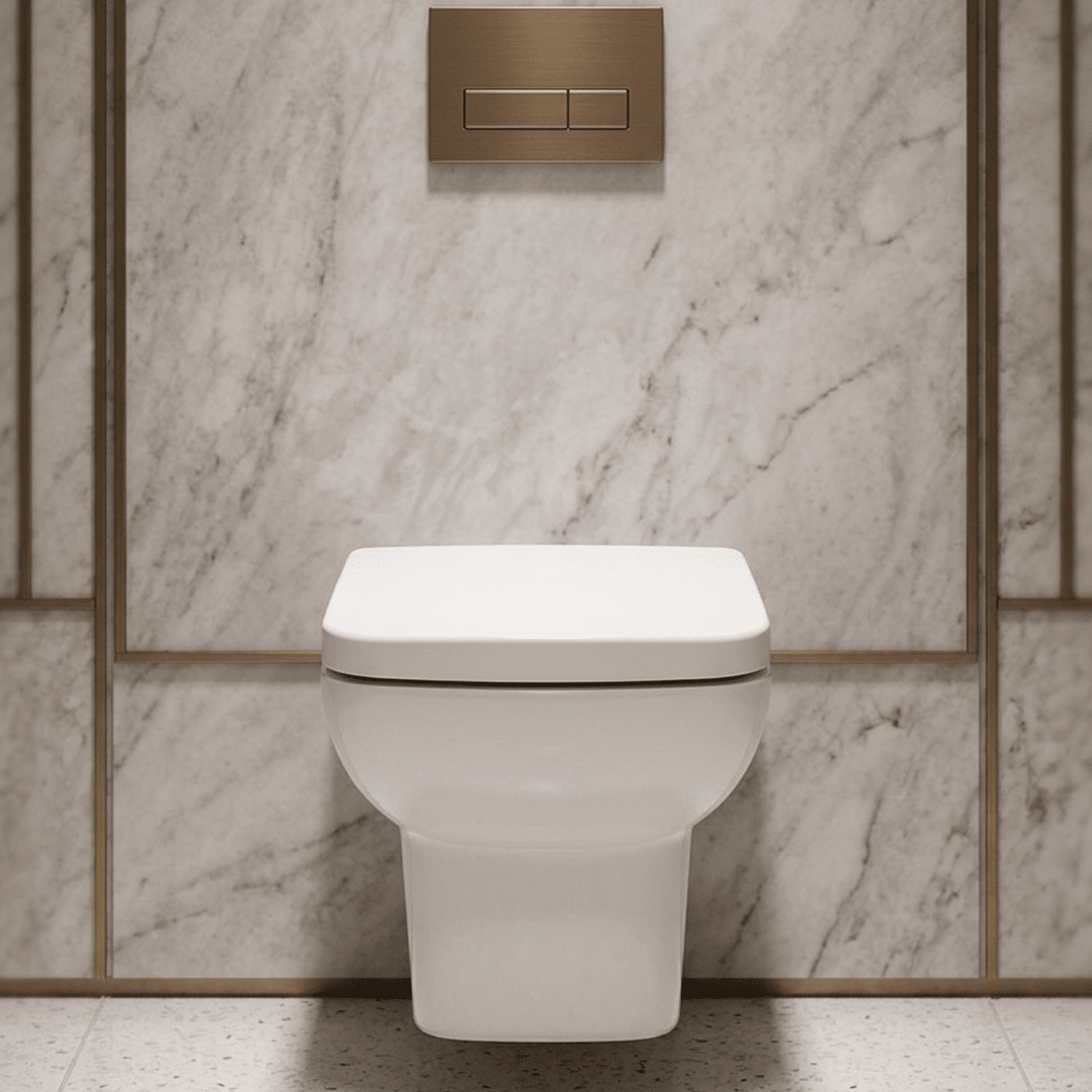 [BCAL005] Meaford Contemporary Square Wall Hung Toilet Pan and Soft Close Seat, 420 x 350 x 525mm - Silo