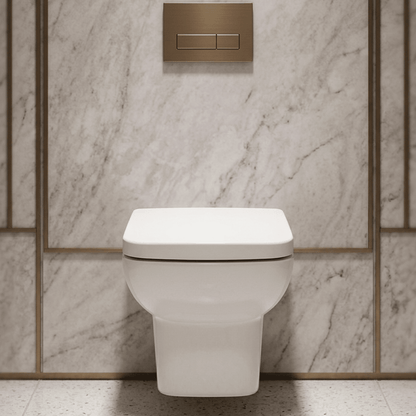 [BCAL005] Meaford Contemporary Square Wall Hung Toilet Pan and Soft Close Seat, 420 x 350 x 525mm - Silo