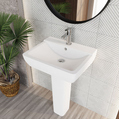 [BCAL025] Meaford Square 1 Tap Hole Ceramic Basin & Full Pedestal, 820 x 550 x 420mm - Lifestyle 2
