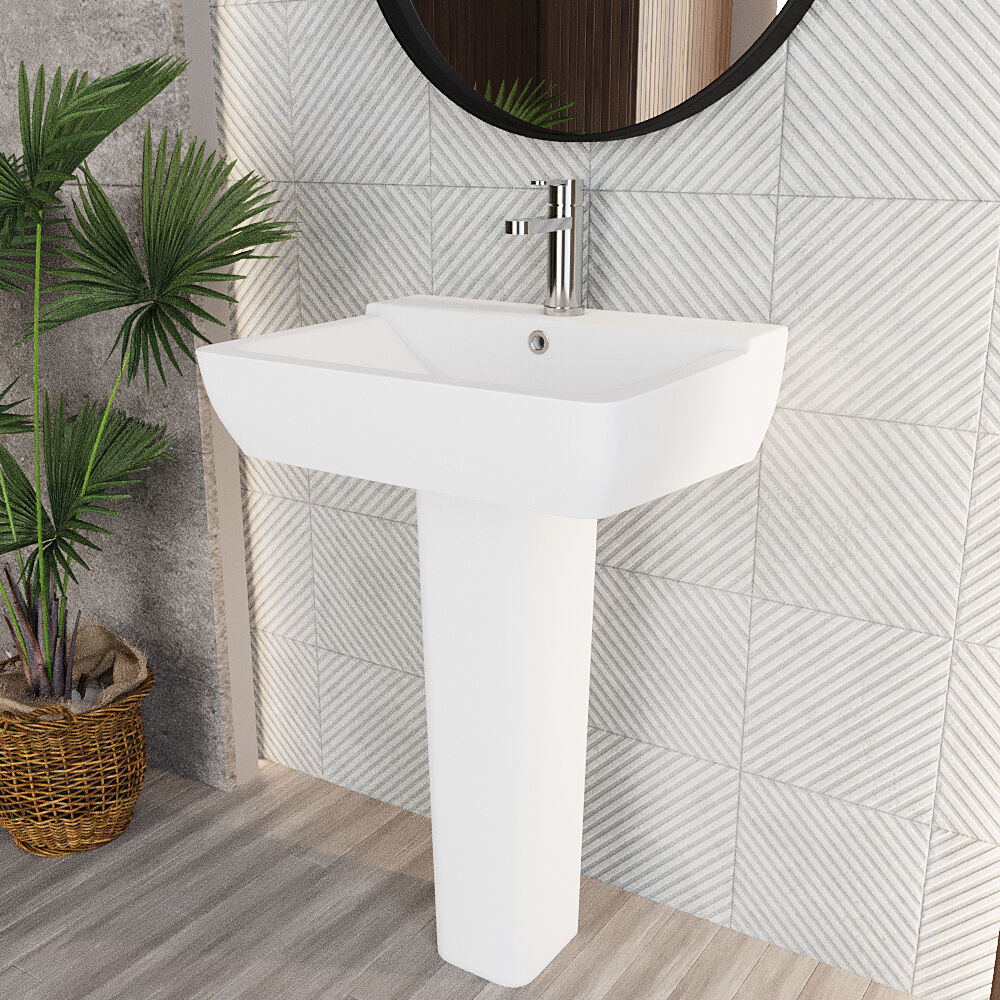 [BCAL025] Meaford Square 1 Tap Hole Ceramic Basin & Full Pedestal, 820 x 550 x 420mm - Lifestyle 3