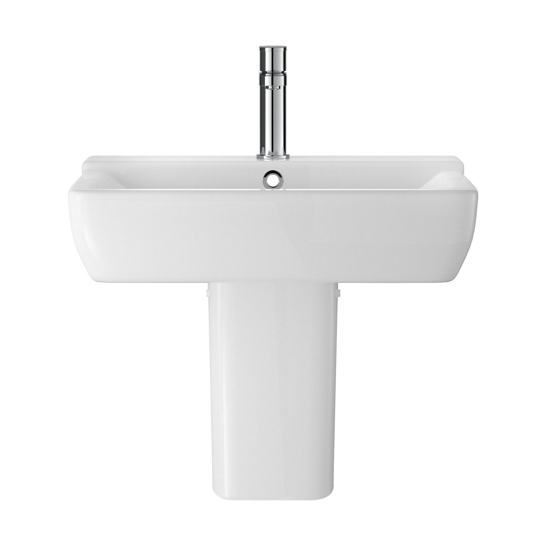 [BCAL026] Meaford Contemporary Square 1 Tap Hole Ceramic Bathroom Sink and Semi Pedestal, 445 x 550 x 450mm - Cutout