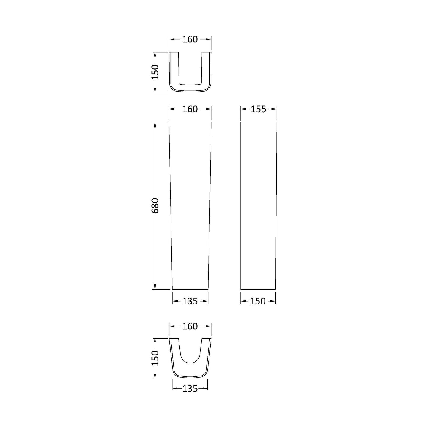 [BCAL503] Full Pedestal - Technical Drawing